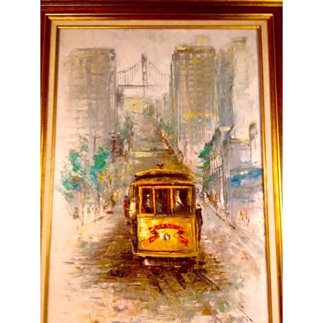 1960s Parker Oil on Canvas Mid Century Modern Haight Asbury Summer of Love San Francisco Oil on Canvas Street Scene Signed, Framed For Sale - Image 5 of 12
