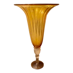 1990s Murano Style Glass Fluted Pedestal Style Dramatic Taper Tulip Vase, Made in Italy