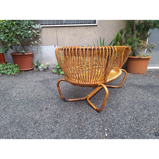 Tan Large Vintage Rattan Armchair, 1950s For Sale - Image 8 of 15