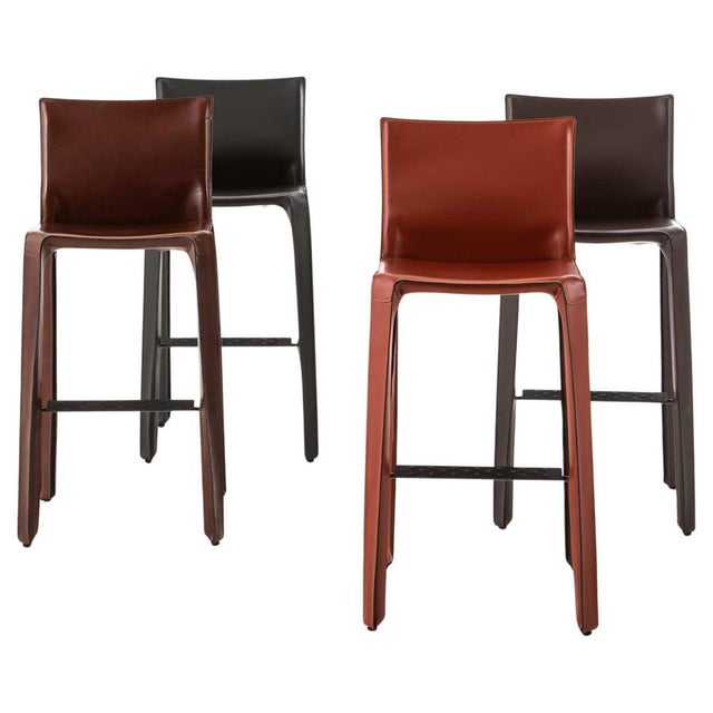 410 Cab Stools in Leather, Mid-Century Modern from Mario Bellini, Set of 4 For Sale - Image 9 of 9