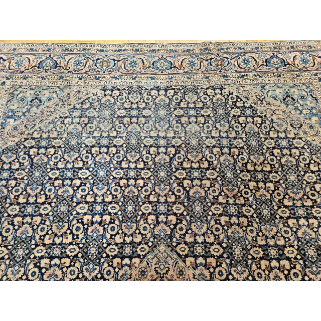 Navy Blue Antique Persian Tabriz Mahi Rug, Hand-Knotted Wool, Herati Geometric Pattern, Navy & Pale Red, 9x12 For Sale - Image 8 of 15