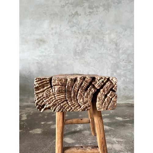 Small Organic Blond Asian Teak Quadripod Bench, Sepuluh For Sale - Image 17 of 18