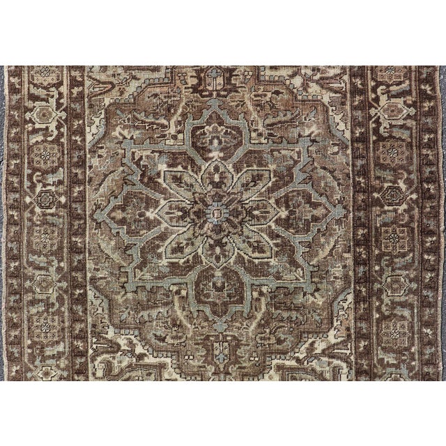 Tribal Vintage Persian Heriz Rug With Medallion Design in Brown Tone 4'1 X 5'6 For Sale - Image 3 of 12