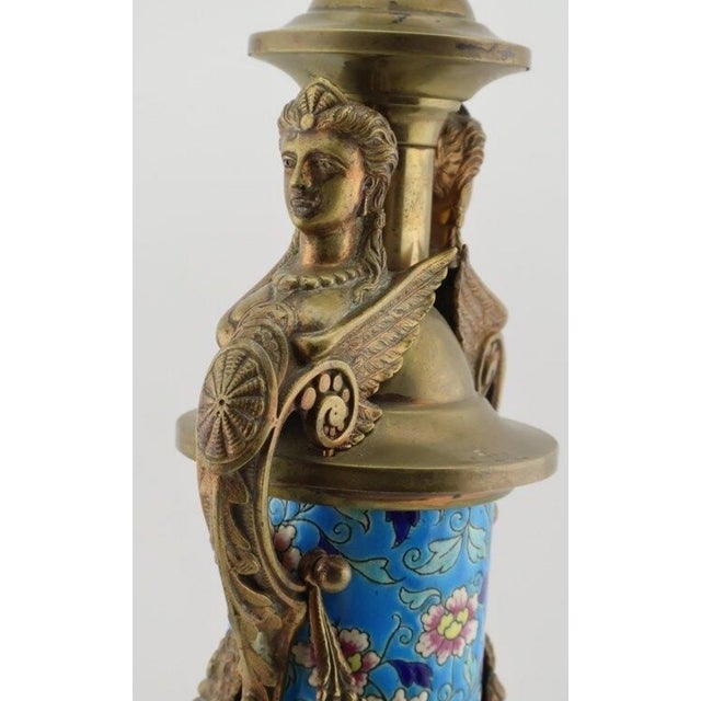 Longwy Antique 19th Century French Longwy Enameled Lamp Base With Ormolu Mounts For Sale - Image 4 of 11