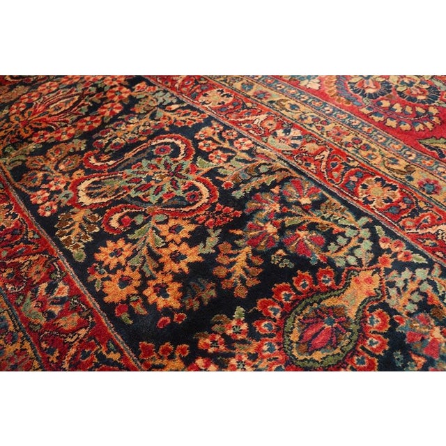 1920s Red Floral Antique Persian Sarouk Carpet 13' 8" X 14' Knotted Wool Rug For Sale In New York - Image 6 of 11