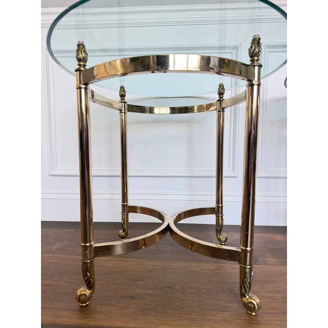 Mid-Century Modern Pair of Vintage LaBarge Style Brass & Glass End Tables | Neoclassical Hollywood Regency For Sale - Image 3 of 10