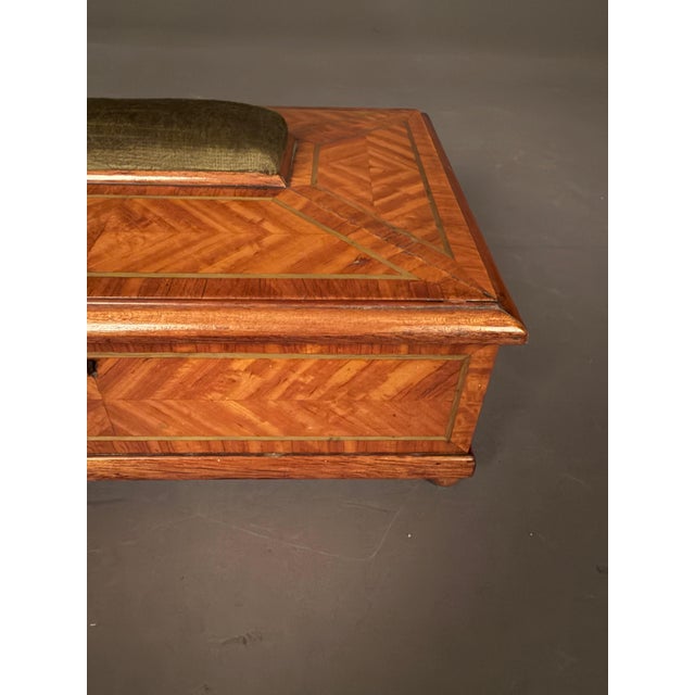 Chestnut 19th Century English Inlaid Satinwood Sewing Box With Mirror & Pincushion, Circa 1890 For Sale - Image 8 of 11