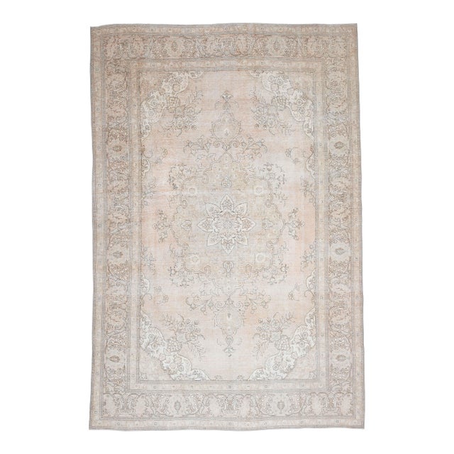 1970s Vintage Persian Handmade Wool Cotton Light Beige Area Rug For Sale