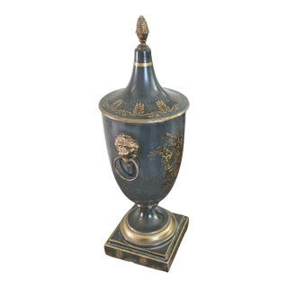Antique Italian Regency Period Toleware Chestnut Urn With Cover, Signed For Sale