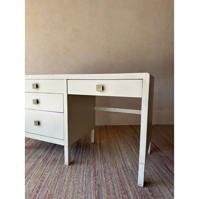 Metal Vintage Simmons Metal Desk With Original Square Pulls, C 1940s For Sale - Image 7 of 15