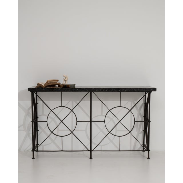Metal Wrought Iron Console Table With Blue Stone Top For Sale - Image 7 of 9