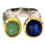 Bochic “Orient” Emerald & Blue Sapphire Ring Set In 18K White Gold & Silver, Size 7 For Sale