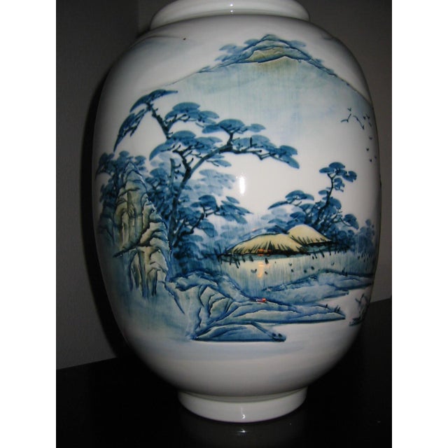 Monumental Chinoiserie Botanical Japanese Scenic Baluster Vase With Calligraphy Signature For Sale - Image 14 of 16
