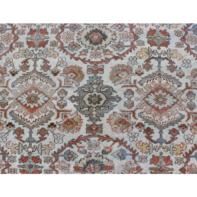 Cream Antique Sultanabad-Mahal Rug in Ivory, Terracotta, Light Blue, Charcoal For Sale - Image 8 of 12