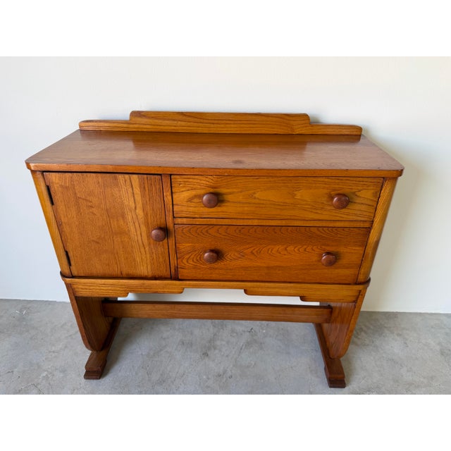 1940s 1940s Art Deco Solid Oak Cabinet Chest on Pedestal Base For Sale - Image 5 of 12