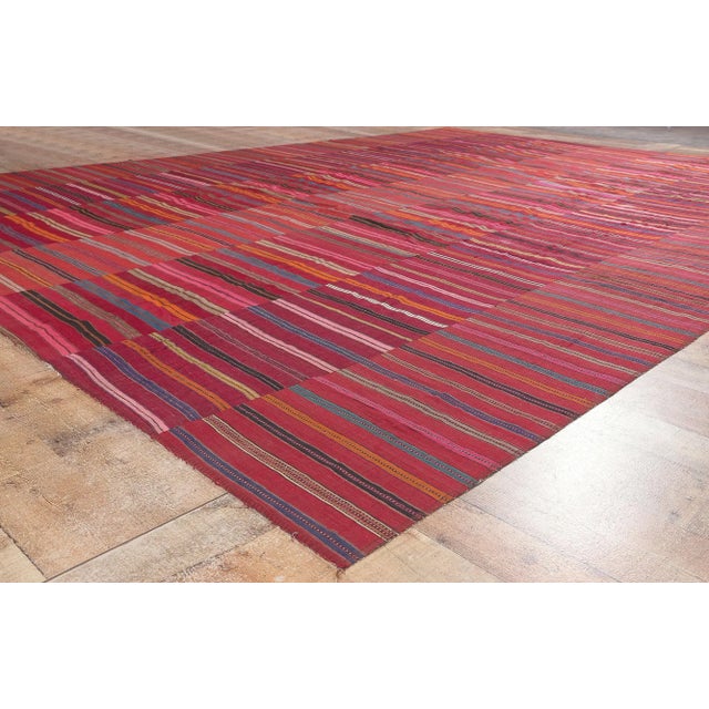 Textile Vintage Turkish Striped Kilim Rug - 09'05 X 13'00 For Sale - Image 7 of 10