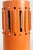 Vintage sculptural ceramic table lamp with a cylindrical form, architectural cutouts, and a textured burnt orange glaze....