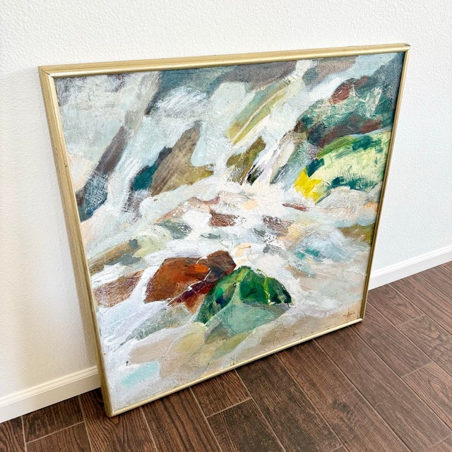Vintage Modern Frances Roberta Malovos Acrylic Collage 3’ Framed Painting MCM Signed For Sale In Palm Springs - Image 6 of 6