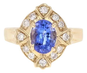 1.75 Carat Oval Cut Tanzanite Diamond 14 Karat Yellow Gold Ring, Size 7