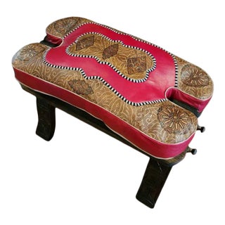 Moroccan Camel Saddles Leather Cushion Stool For Sale