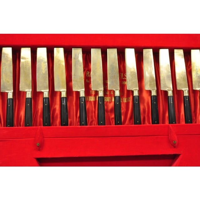 Vintage Bangkok Jewels Bronze Brass & Celluloid Flatware Set in Case - 130 PCS For Sale - Image 11 of 18