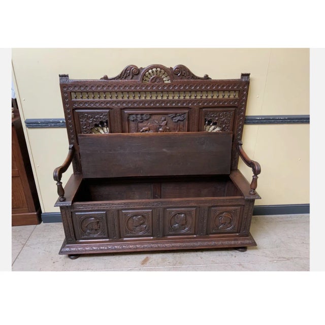 Antique Breton Chest Bench, 1880 For Sale - Image 5 of 8