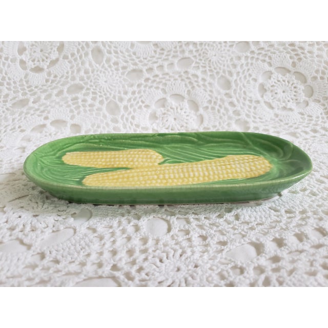 1950s 1950s Majolica Corn Spoon Rest or Decorative Plate For Sale - Image 5 of 6