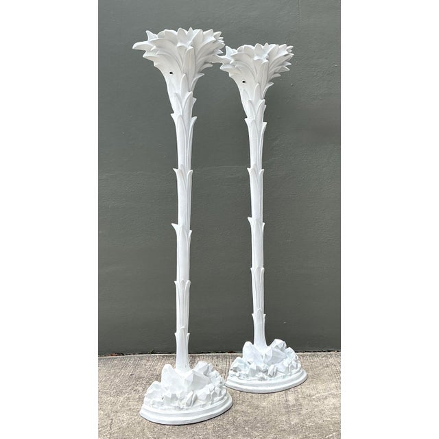 Paint Vintage Regency Cast Plaster Palm Torchere Lamps After Serge Roche - a Pair For Sale - Image 7 of 12