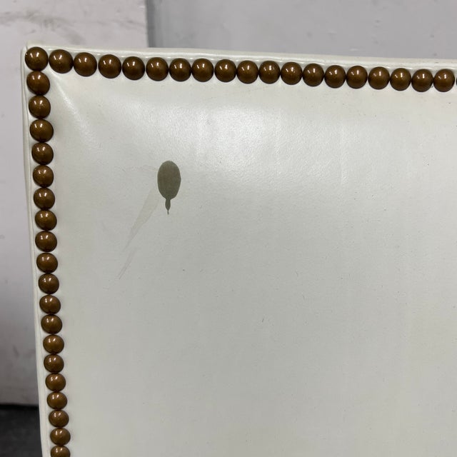 Custom Design Ivory Leather + Brass Nailhead Dining Chairs Set of