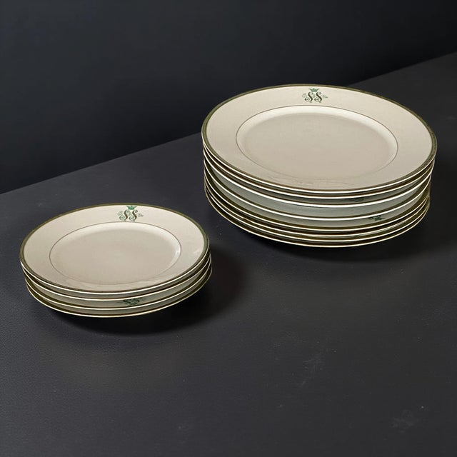 SS Monogramed Rare set of 12 Plates with gold trim by Bareuther Bavaria, Germany 1930’s Dessert Plates 4 20 diam 2 high...