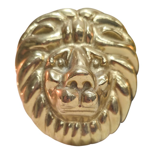 Pair of Solid Brass Lion Head Curtain Tiebacks – Hollywood Regency Drapery Holdbacks For Sale