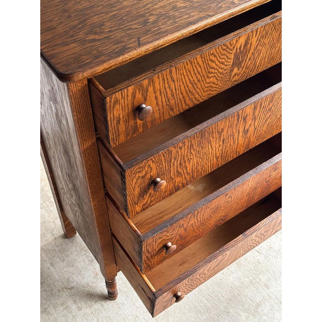 Antique Quarter Sawn Tiger Oak Chest of Drawers For Sale - Image 13 of 16
