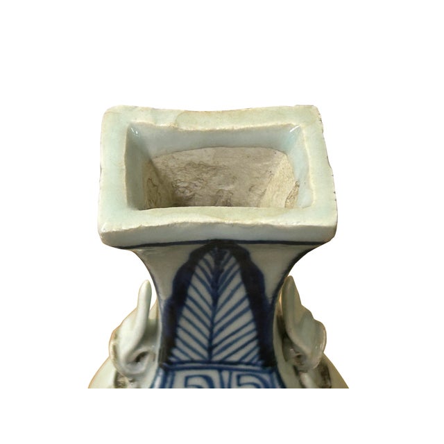 Small Distressed Finish Pear Shape Blue White Graphic Porcelain Vase For Sale In San Francisco - Image 6 of 7