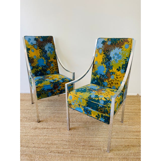 Vintage 1970s Set of 6 Milo Baughman X Jack Lenor Larsen Floral Upholstered Dining Chairs Mid Century Modern For Sale In Palm Springs - Image 6 of 10