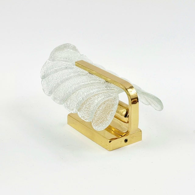 Metal Scandinavian Leaf-Shaped Glass and Brass Wall Light by Carl Fagerlund for Orrefors, Sweden, 1960s For Sale - Image 7 of 10