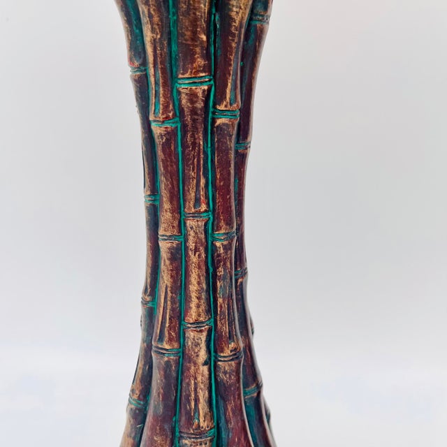 Vintage Faux Bamboo Bronze Metal Pillar Candleholders 12"h - A Pair For Sale In New York - Image 6 of 16