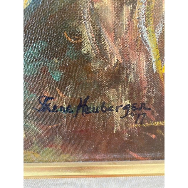 Vintage Tiger Oil Painting With Faux Bamboo Frame- Signed For Sale - Image 4 of 7