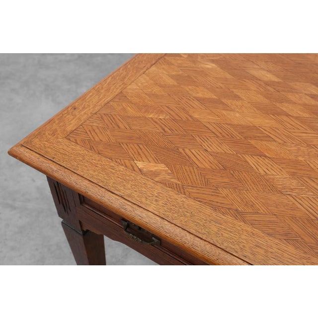 Art Deco Carved Oak Table with Copper Details, Belgium, 1920s For Sale - Image 12 of 13