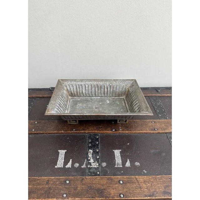 Vintage Metal Greek Key Ming Style Planter, Rectangular For Sale - Image 4 of 6