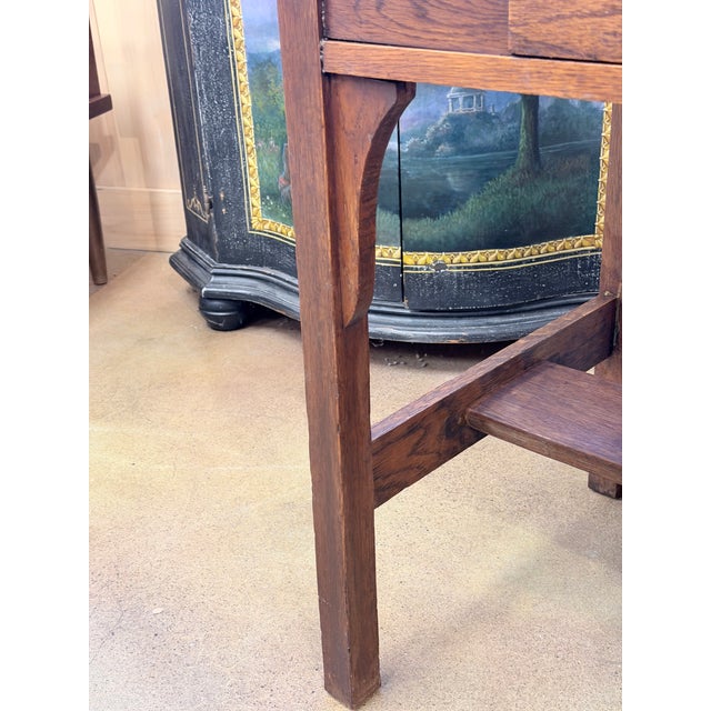 Vintage Mission Oak Arts & Crafts Writing Desk With Stretcher Shelf For Sale - Image 9 of 9