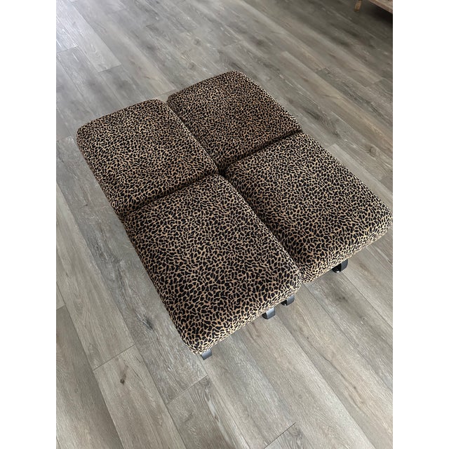 Transitional Pair of Two Leopard Print Ottomans For Sale - Image 3 of 7