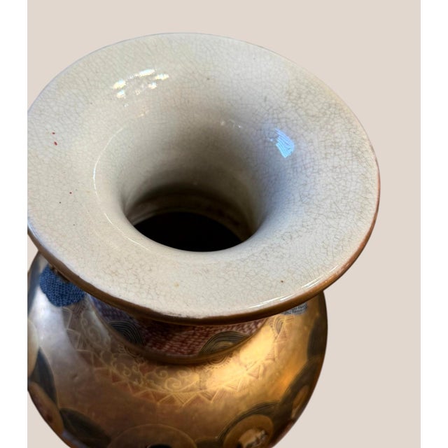 Antique Meiji Japanese Satsuma Ryuzan Rakan Vase Gilt Dragon Handles 16" For Sale - Image 4 of 16