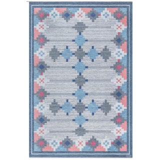 Scandinavian Mid-Century Slate Gray Flatweave Rug By Ulla Parkdal For Sale