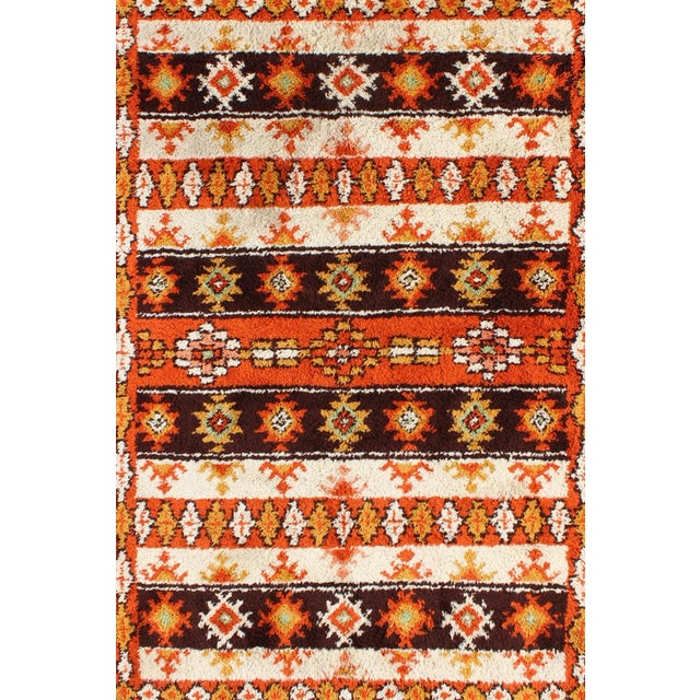 Tribal Vintage Moroccan Rug With Stripes & Tribal Design in Orange, D. Brown, Ivory For Sale - Image 3 of 12