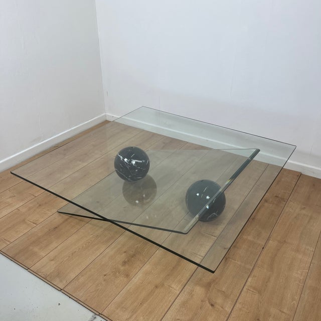 1990s Asymmetrical Coffee Table in Glass and Marble from Roche Bobois, 1980s For Sale - Image 5 of 18