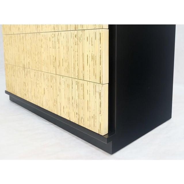 Wood Pair Black Lacquer 4 Drawers "Linen Fold" Fronts Bachelor Chests Dressers MINT For Sale - Image 7 of 12