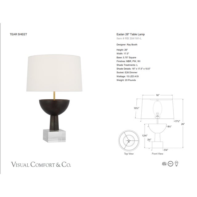 Ray Booth by Visual Comfort Signature Eadan 26" Table Lamp in Warm Iron with Linen Shade Designer: Ray Booth Height: 26"...