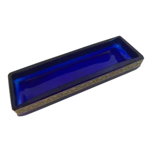Antique Moser Karlsbad Cobalt Blue Rectangle Dish Etched Gilded Band Signed