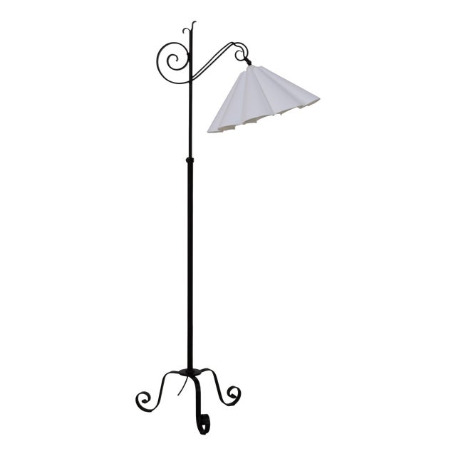 Art Deco Danish Tripod Floor Lamp in Wrought Iron, 1940s For Sale