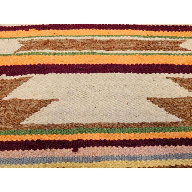 Vintage Native American Navajo Area Rug, Handwoven Wool, Geometric Band Pattern, Ivory, Rust, Purple, Yellow, 2x3 For Sale - Image 9 of 14